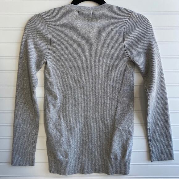 DKNY XS Grey Sparkle Ribbed Knit Rhinestone Long Sleeve Vneck Sweater - Picture 5 of 9